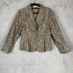 J Jill Blazer Jacket Womens 4P Petite Brocade Floral Dressy Gold Black Vintage S